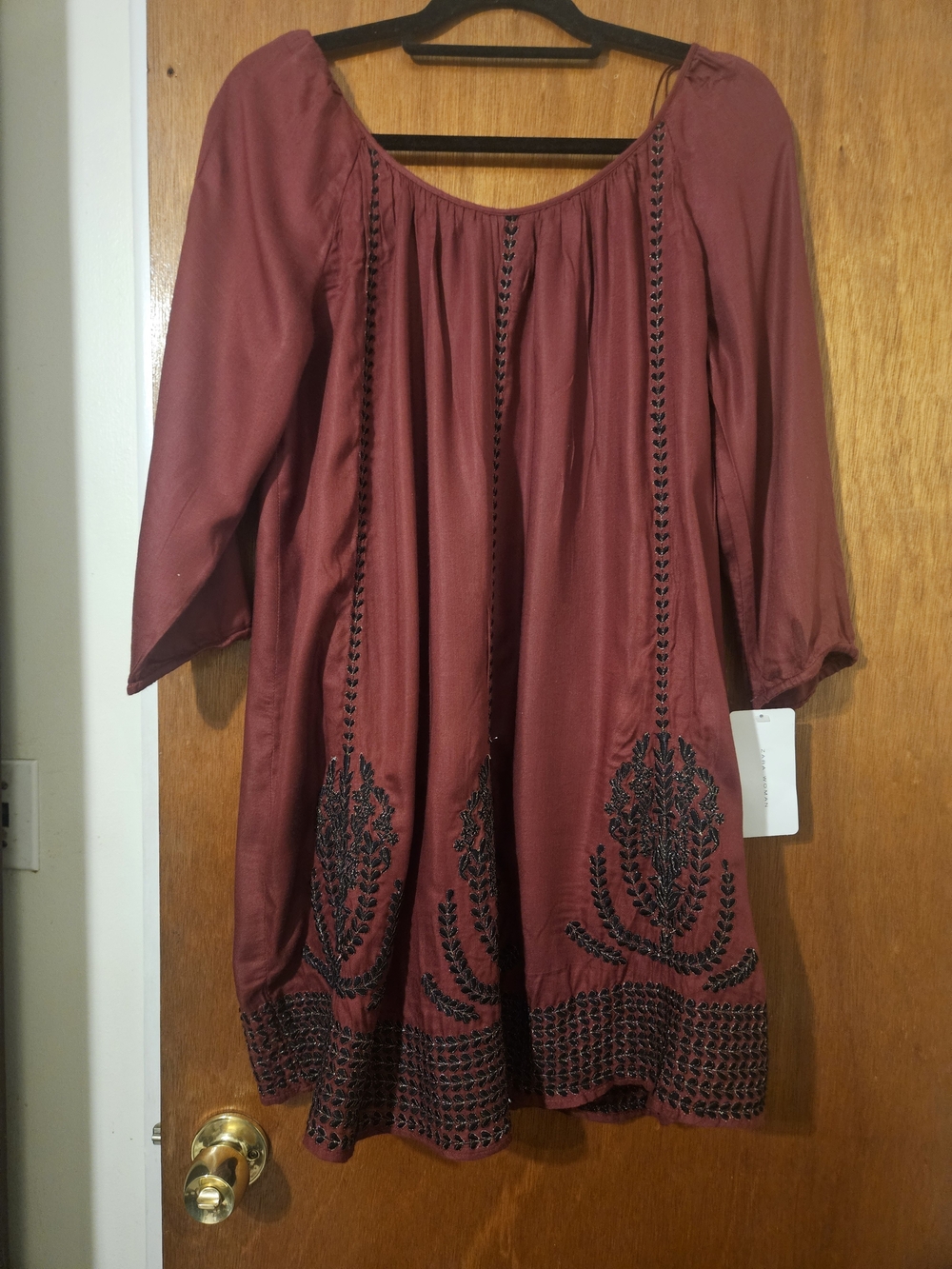 Zara Burgundy Mini Dress with Black Embroidery